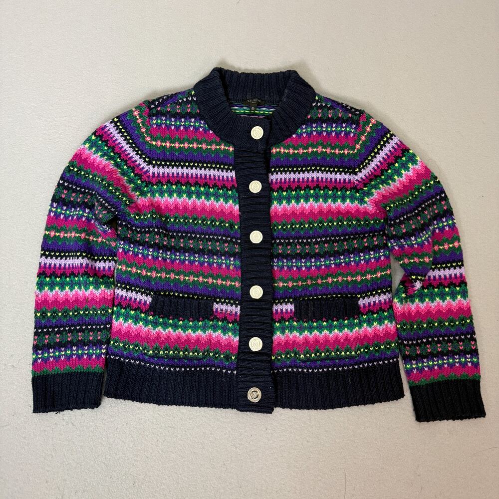 Talbots Petite MP Fair Isle Cardigan Sweater Multicolor Button Front Knit